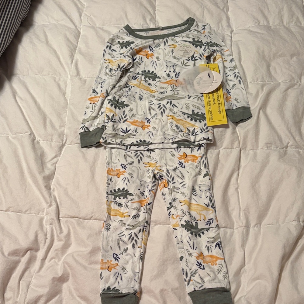 Milkberry Kids Dinosaur Pajama Set - Hunter Green  and Orange